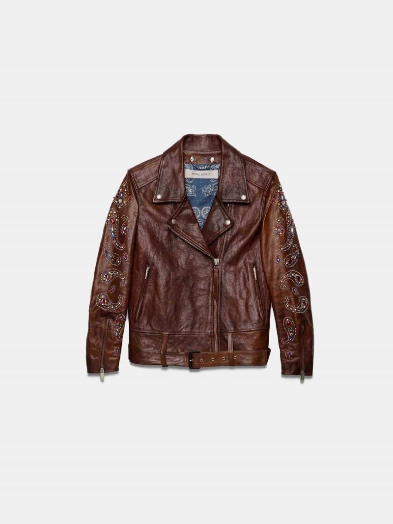 Victoria biker jacket in dark brown crust leather