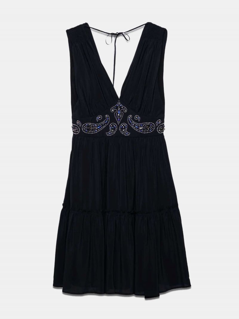 Black silk Aubree dress with decorative studs