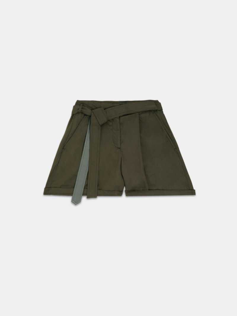 Bella Bermuda shorts in olive-green with belt at the waist