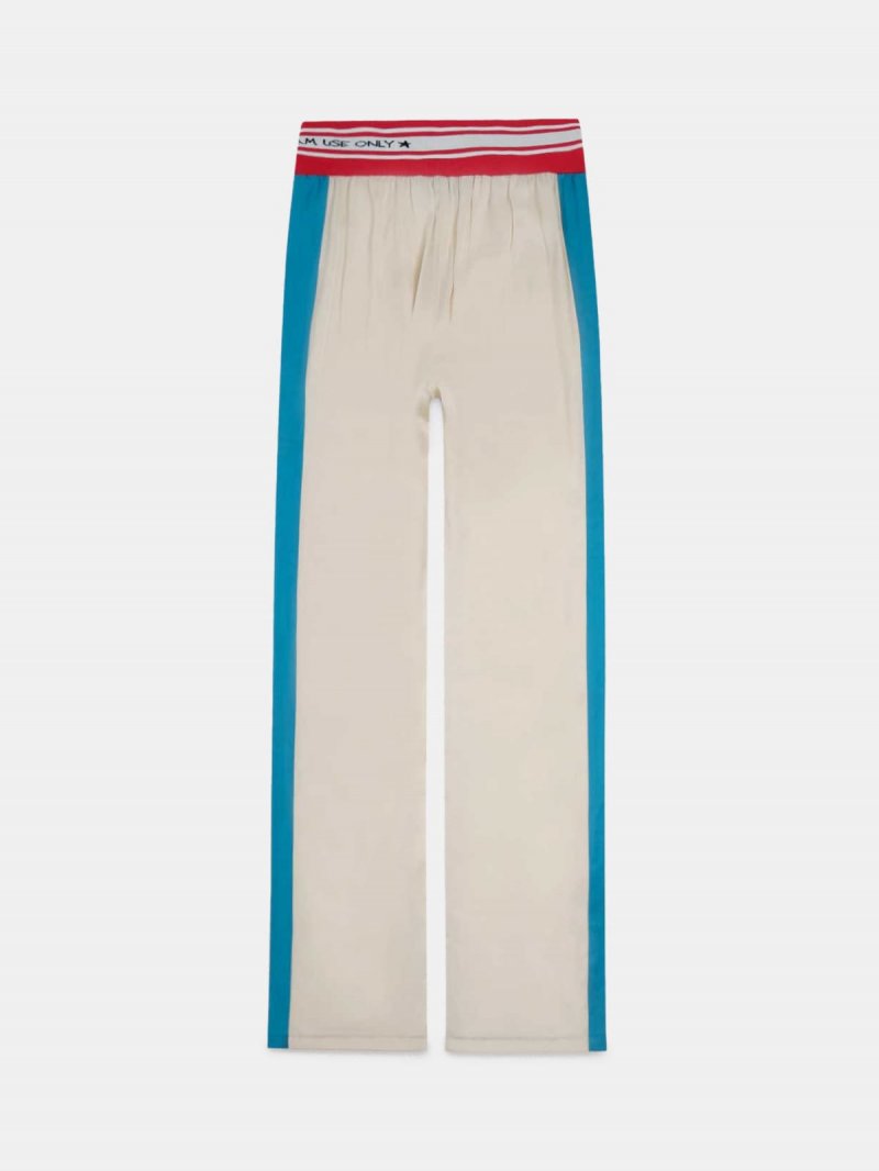 Betty joggers in beige with blue bands and elasticated waistband
