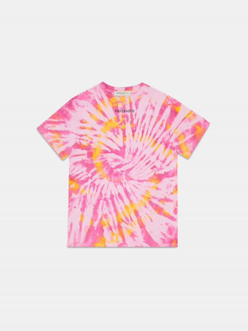 Golden tie-dye T-shirt with Sneakers Lover print on the back
