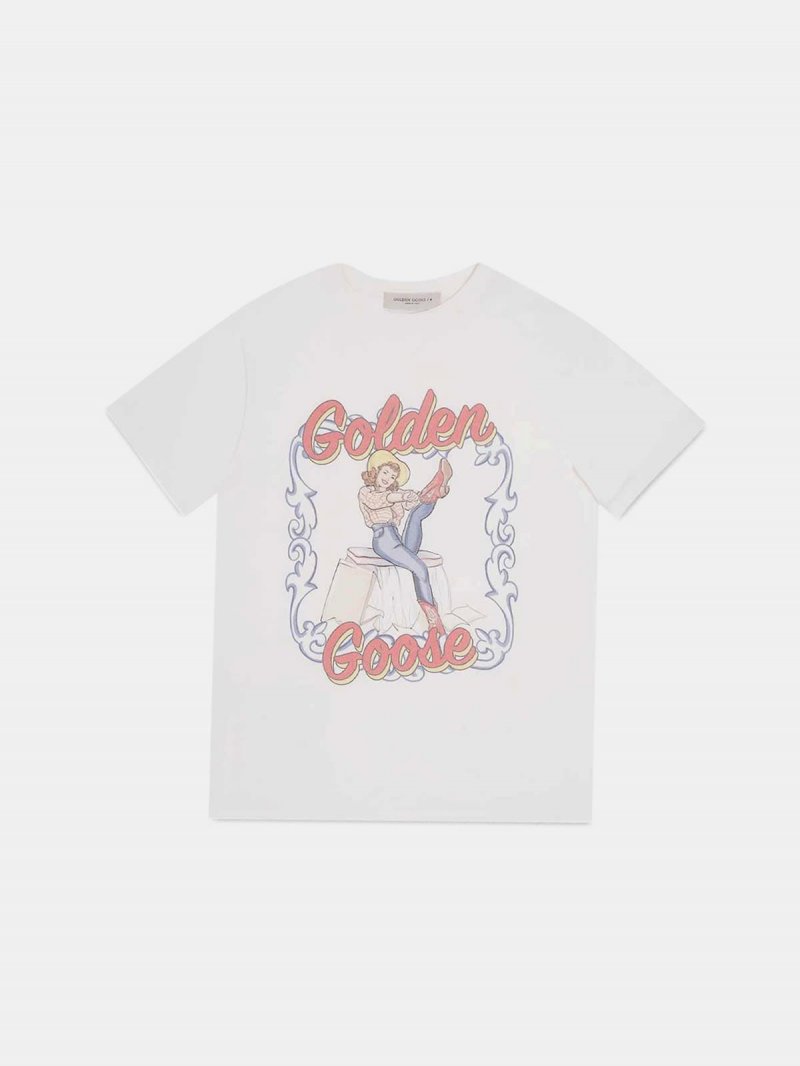 Golden T-shirt with pin-up print