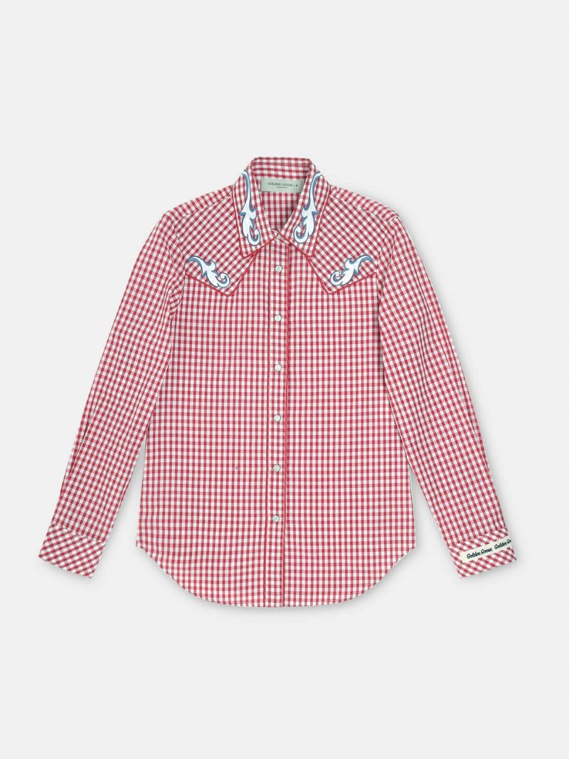 Betty shirt with red and white checks and pin-up print