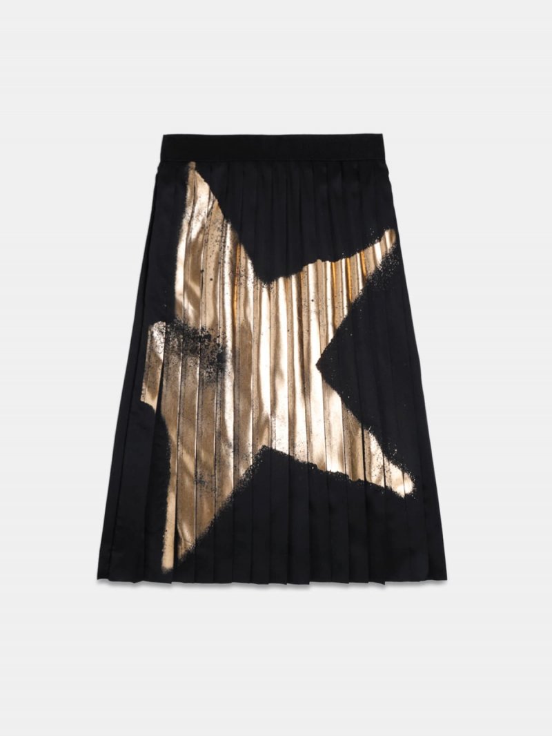 Riley black skirt with pleating and gold star print