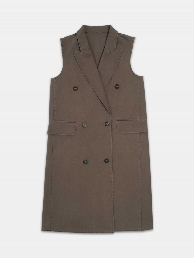 Khloe olive-green sleeveless trench coat
