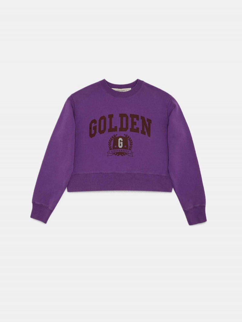Susan Boxy purple sweatshirt with Golden University print
