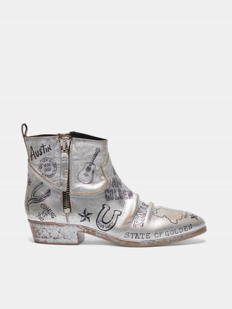 Silver Viand ankle boots with graffiti