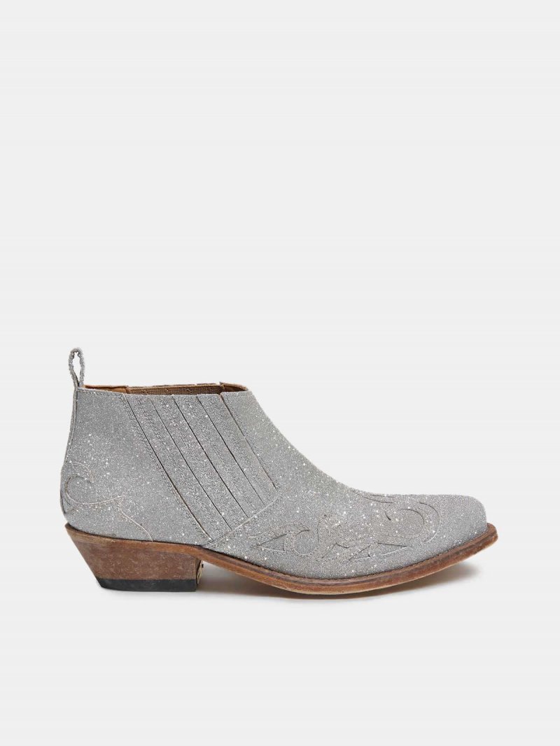 Silver Santiago Low ankle boots with glitter