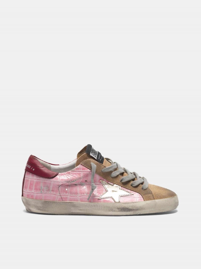 Super-Star sneakers in pink crocodile-print leather with platinum star