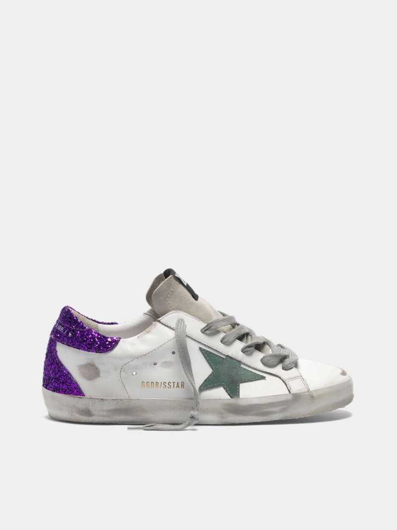 White Super-Star sneakers with glittery purple rear