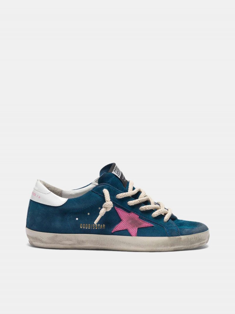 Super-Star sneakers in blue suede with a pink star