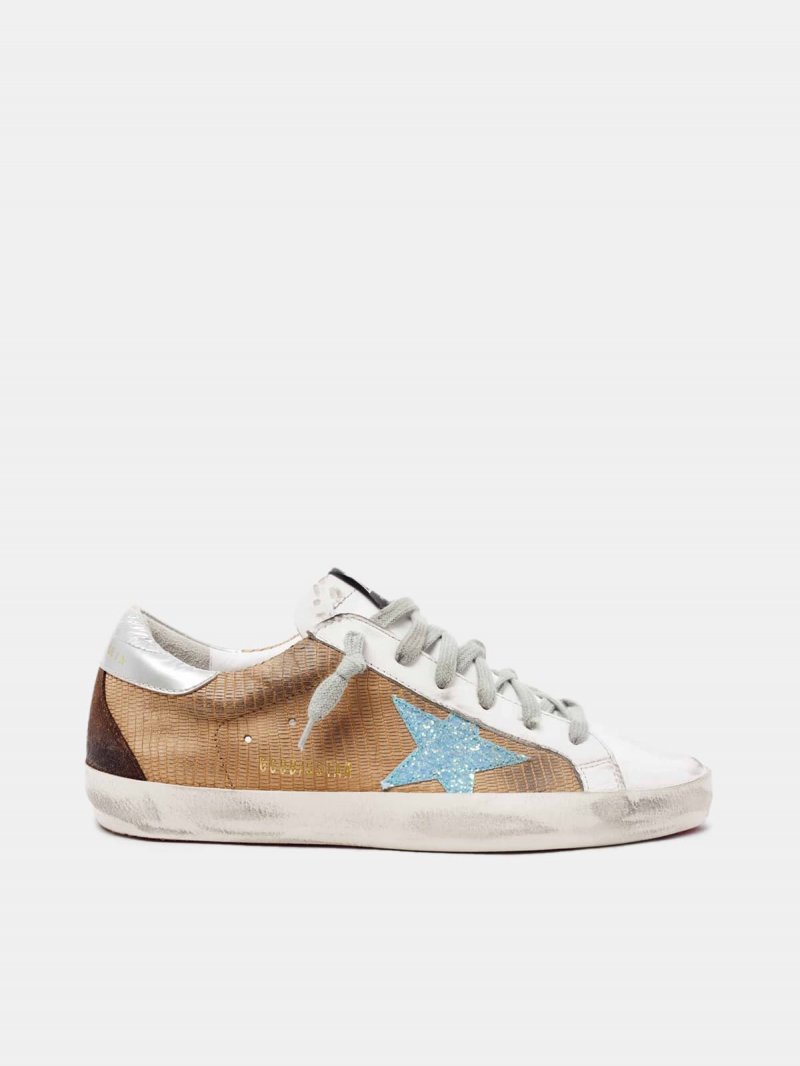 Super- Star sneakers in lizard-print leather with glitter star