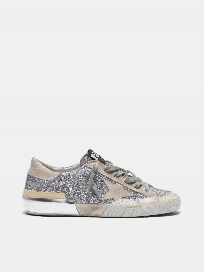 Glittery patchwork Super-Star sneakers with multi-foxing