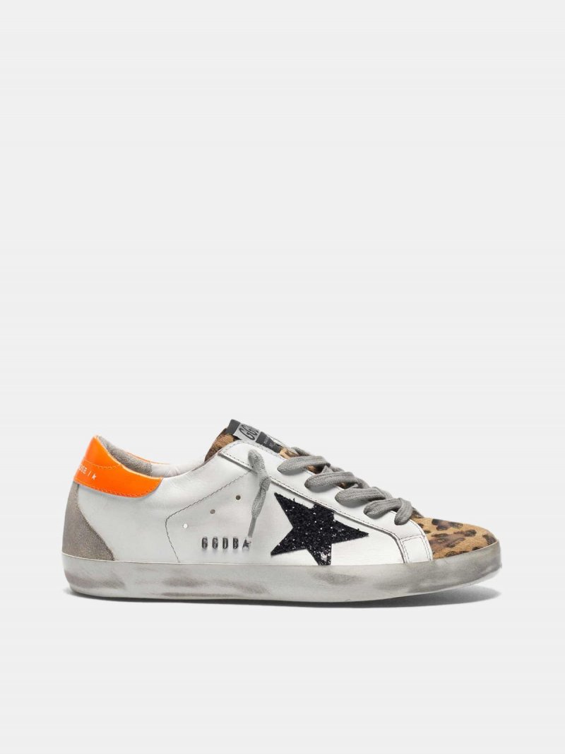 Super-Star sneakers with leopard-print insert, glittery star and orange heel tab