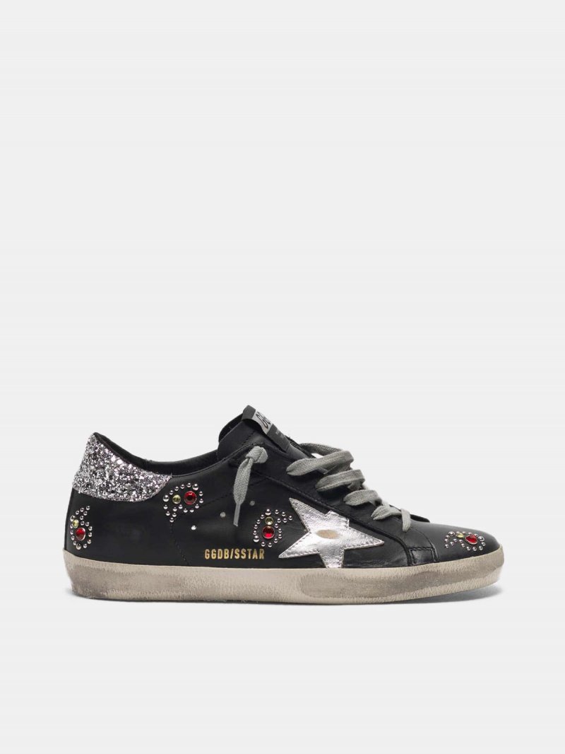 Black Super-Star sneakers in leather with decorative stones