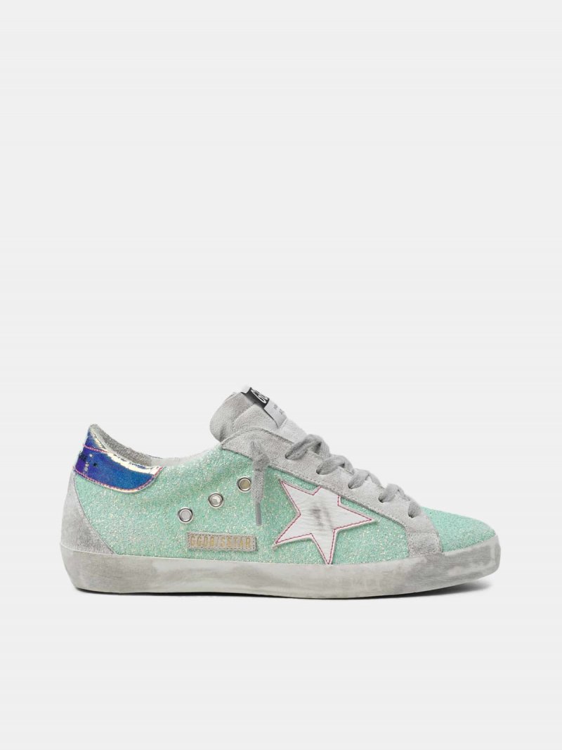 Super-Star sneakers with green glitter and chrome heel tab