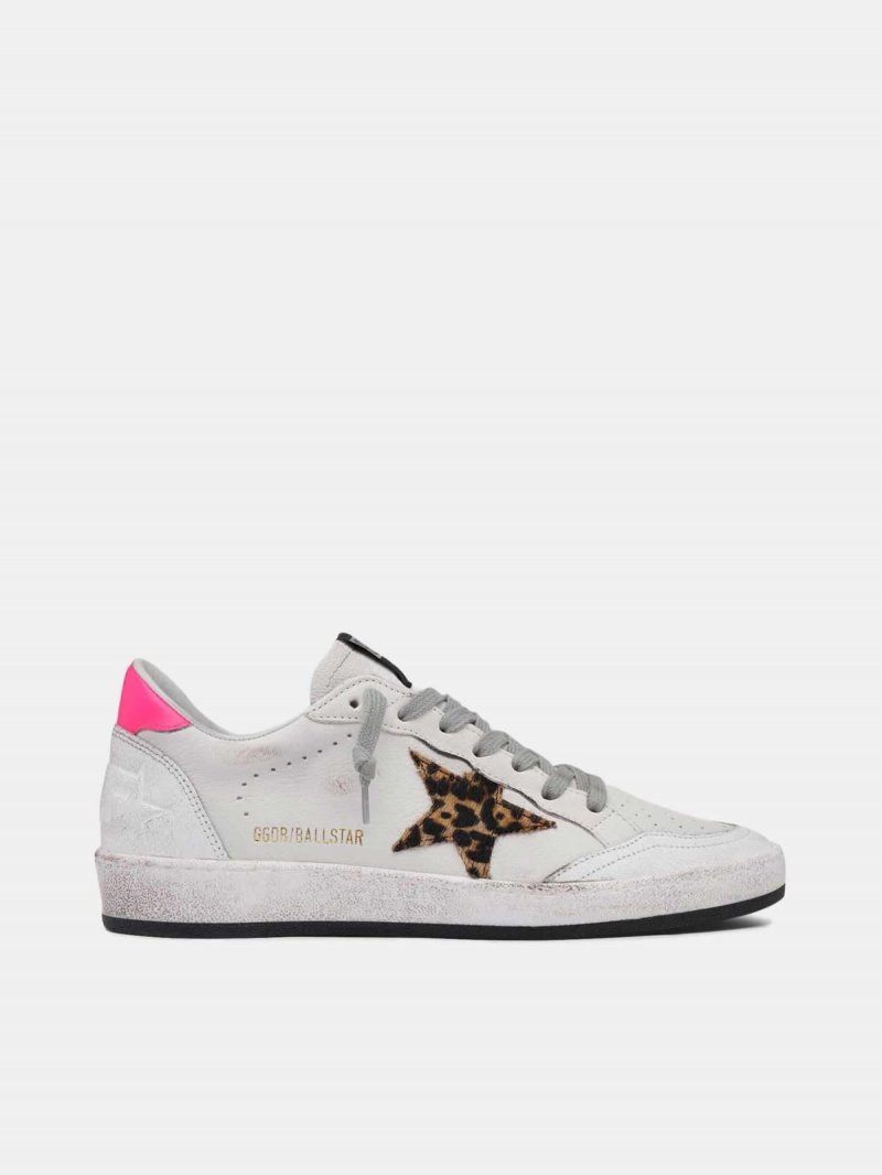 White Ball Star sneakers in leather with leopard-print star