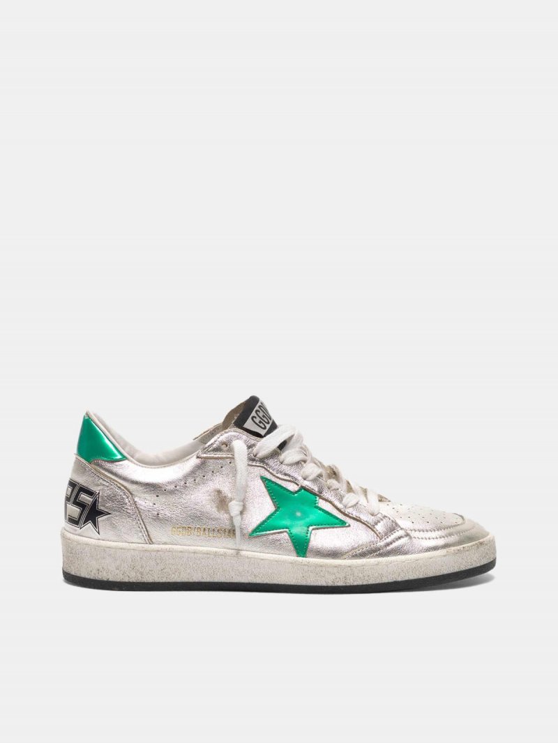 Silver Ball Star sneakers with green star and heel tab