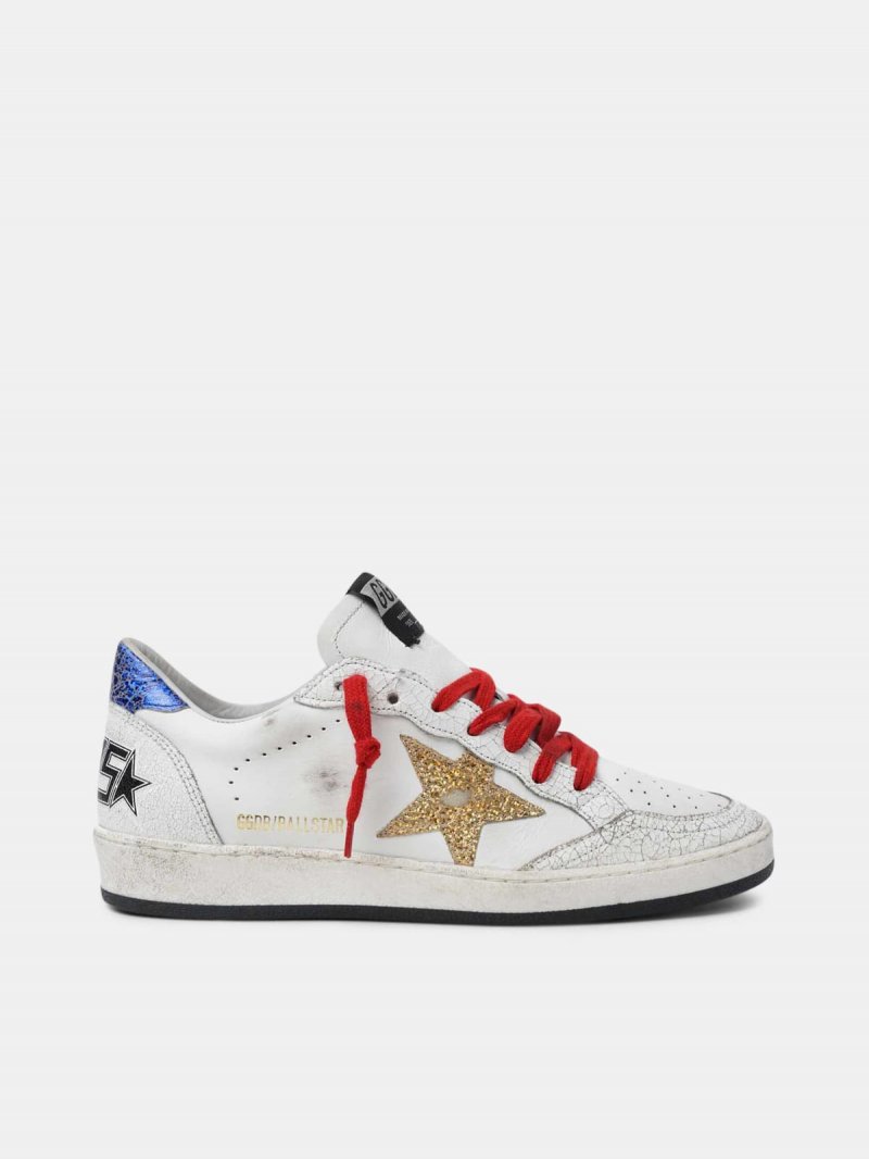 White Ball Star sneakers with gold star and blue heel tab