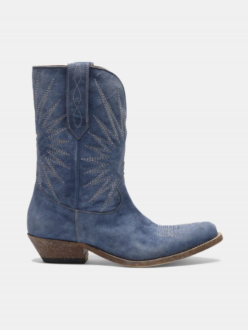 Low Wish Star boots in denim-effect leather