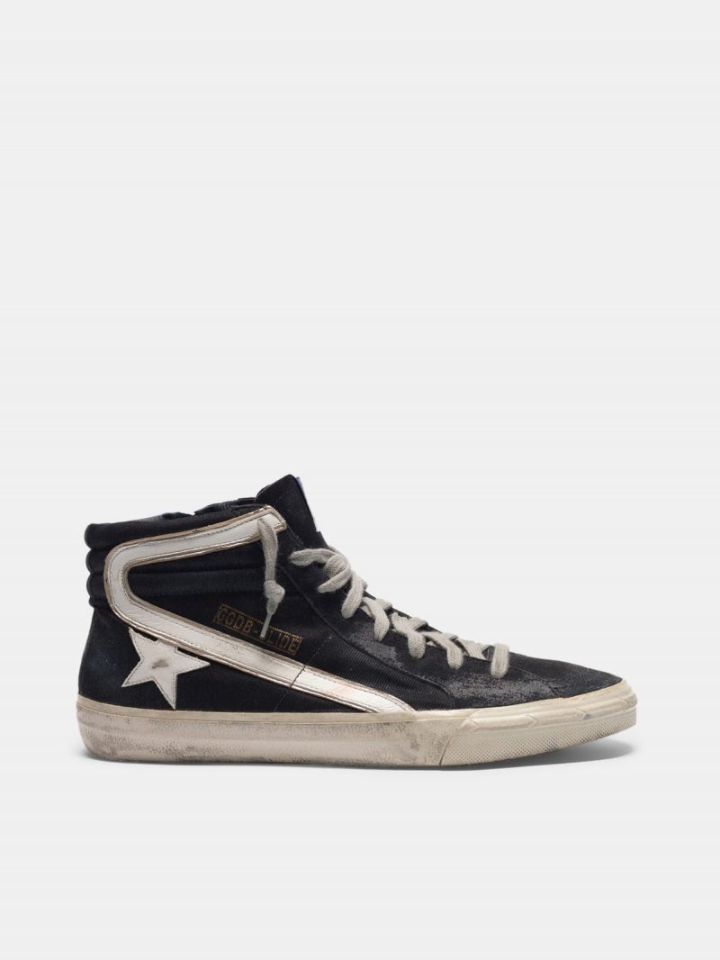 Slide sneakers in canvas with contrast star and eyelet threading
