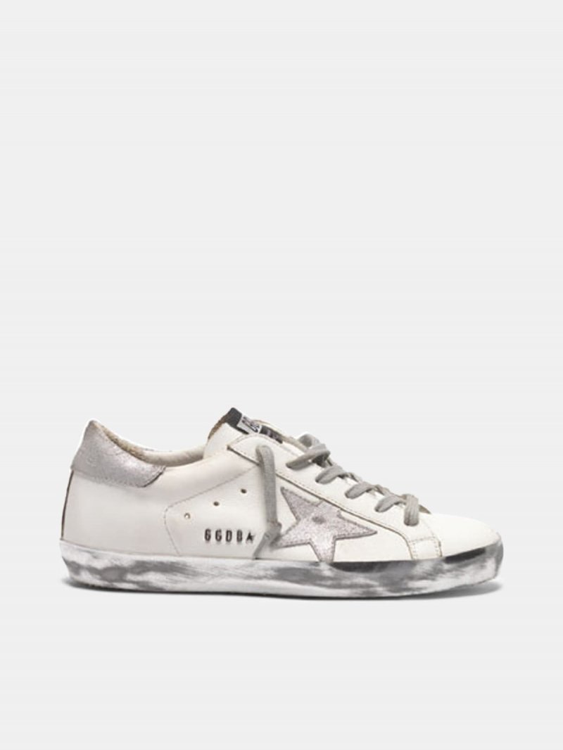 Super-Star sneakers with silver sparkle foxing and metal stud lettering