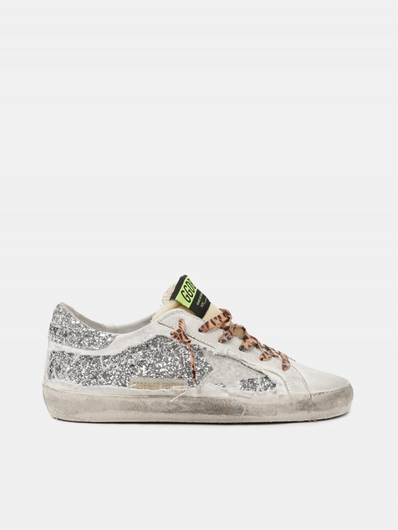 Women's Limited Edition LAB Super-Star sneakers with glitter and leopard-print laces