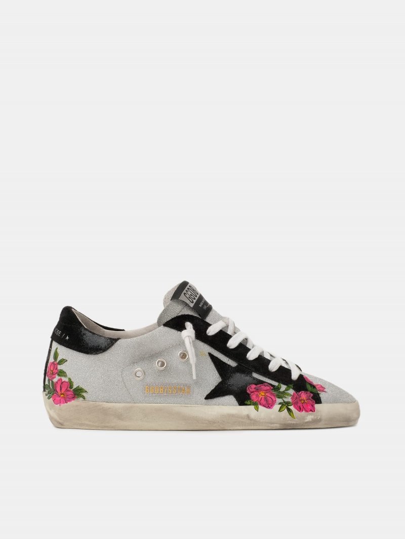 Silver Super-Star sneakers with hand-painted roses