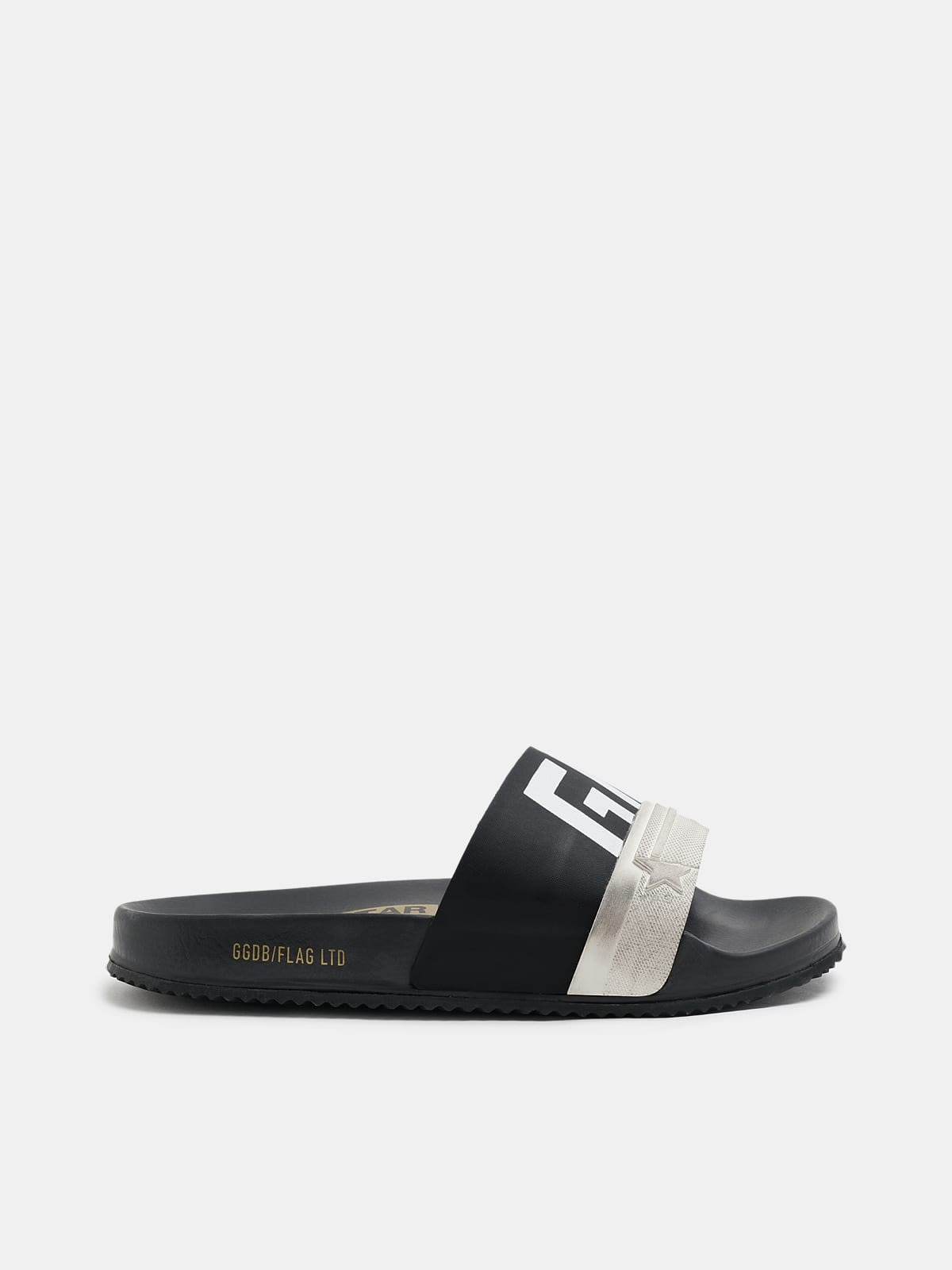 Men's black Poolstars with two-colour strap and logo