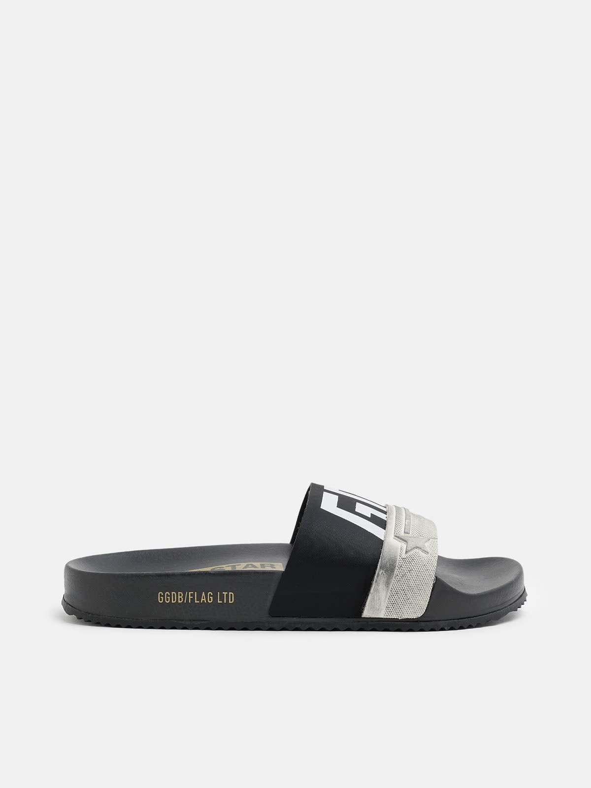 Black Poolstars for women with two-colour strap and logo