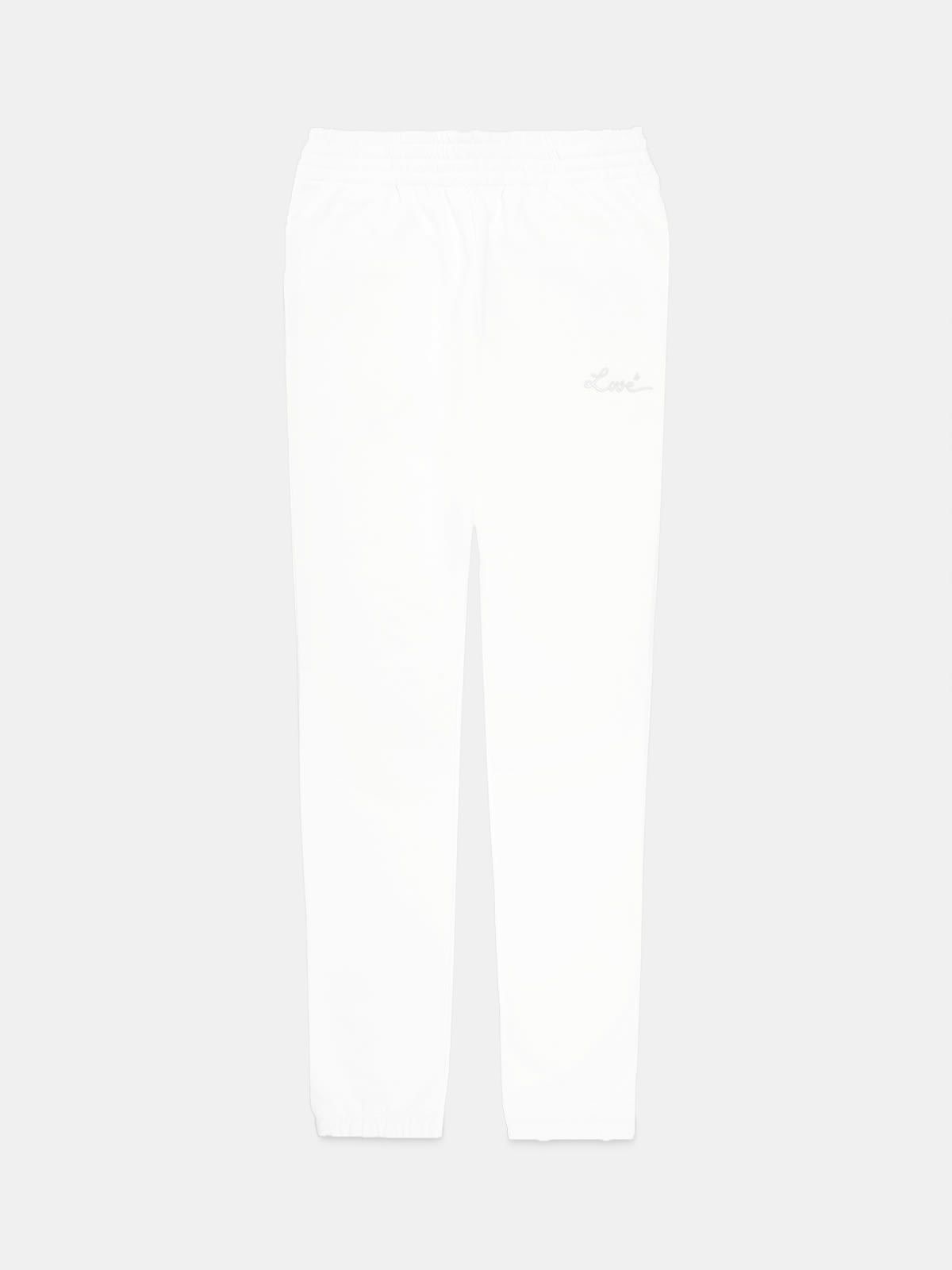 White Hamm joggers with Love embroidery