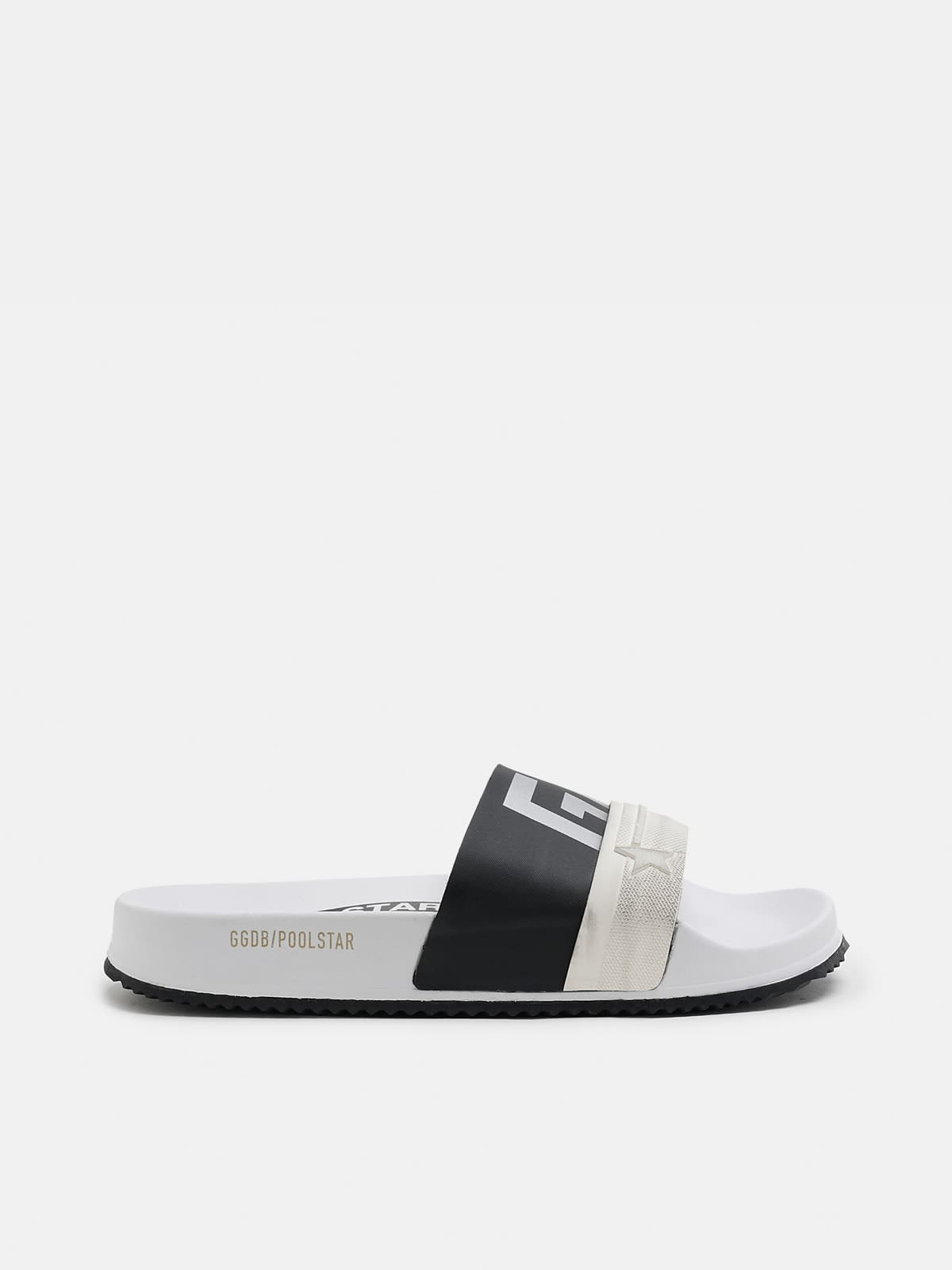 Women's white Poolstars with two-colour black strap