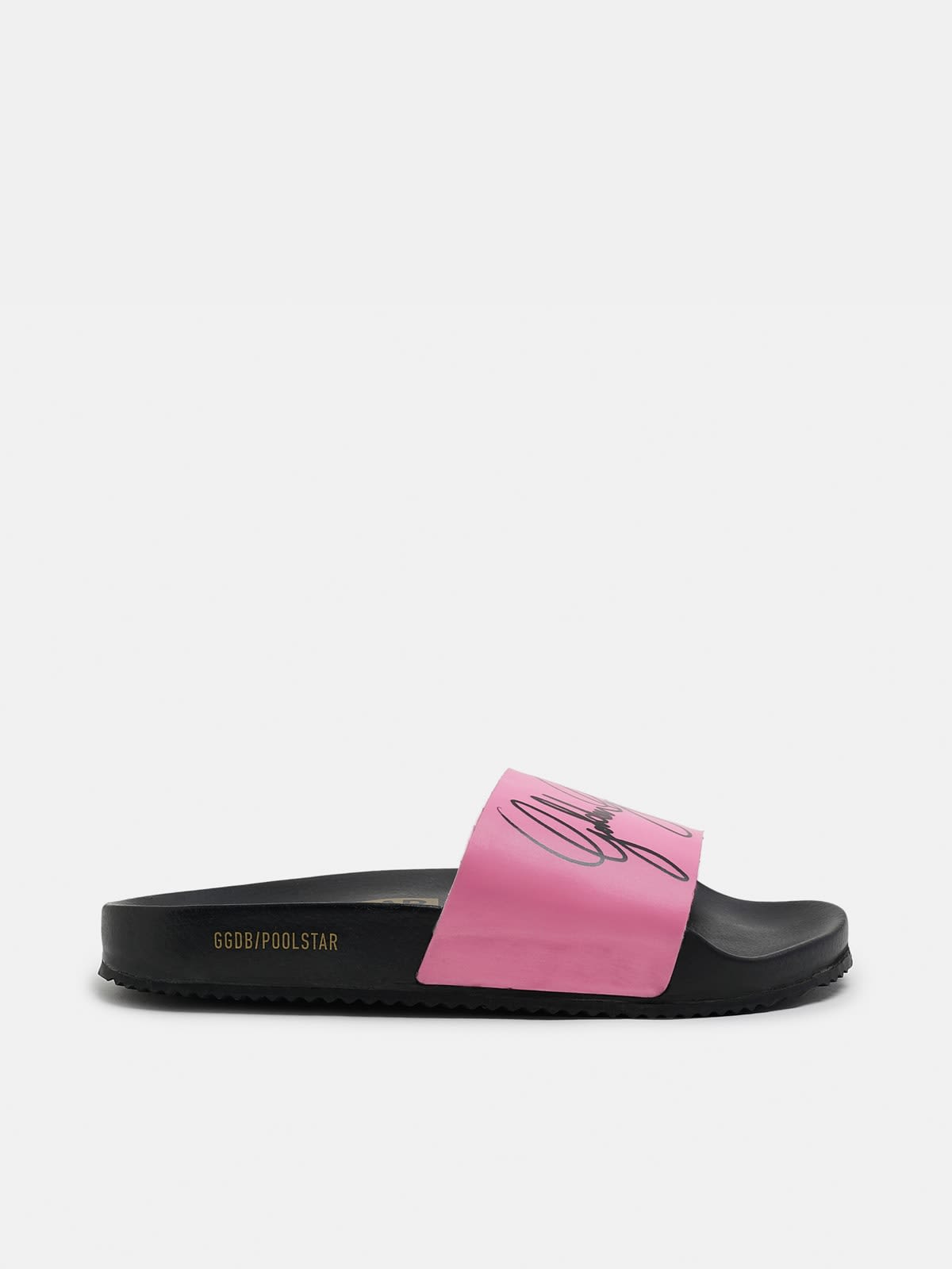Women's black Poolstars with fuchsia strap