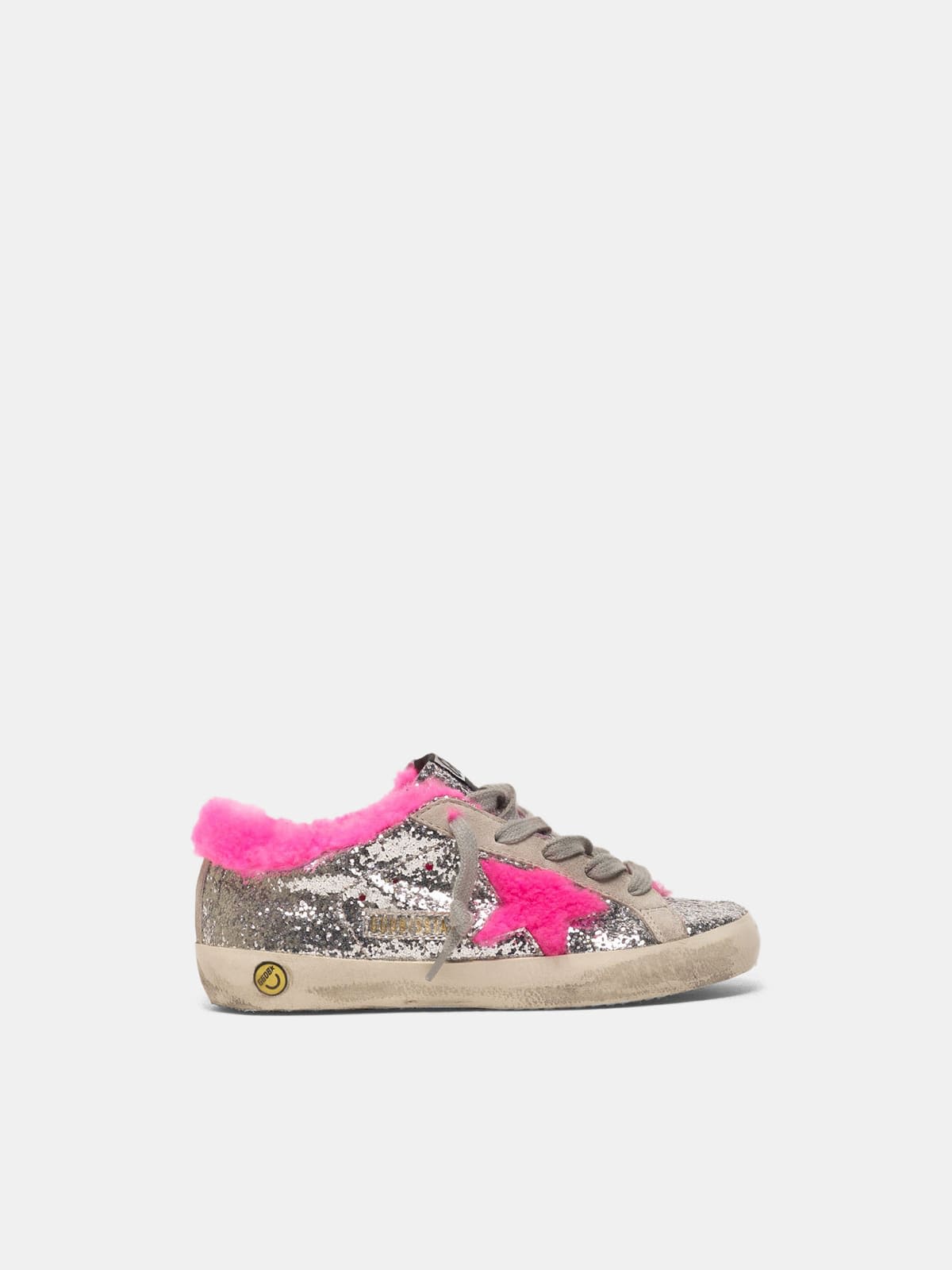 Super-Star sneakers in glitter with fuchsia shearling interior