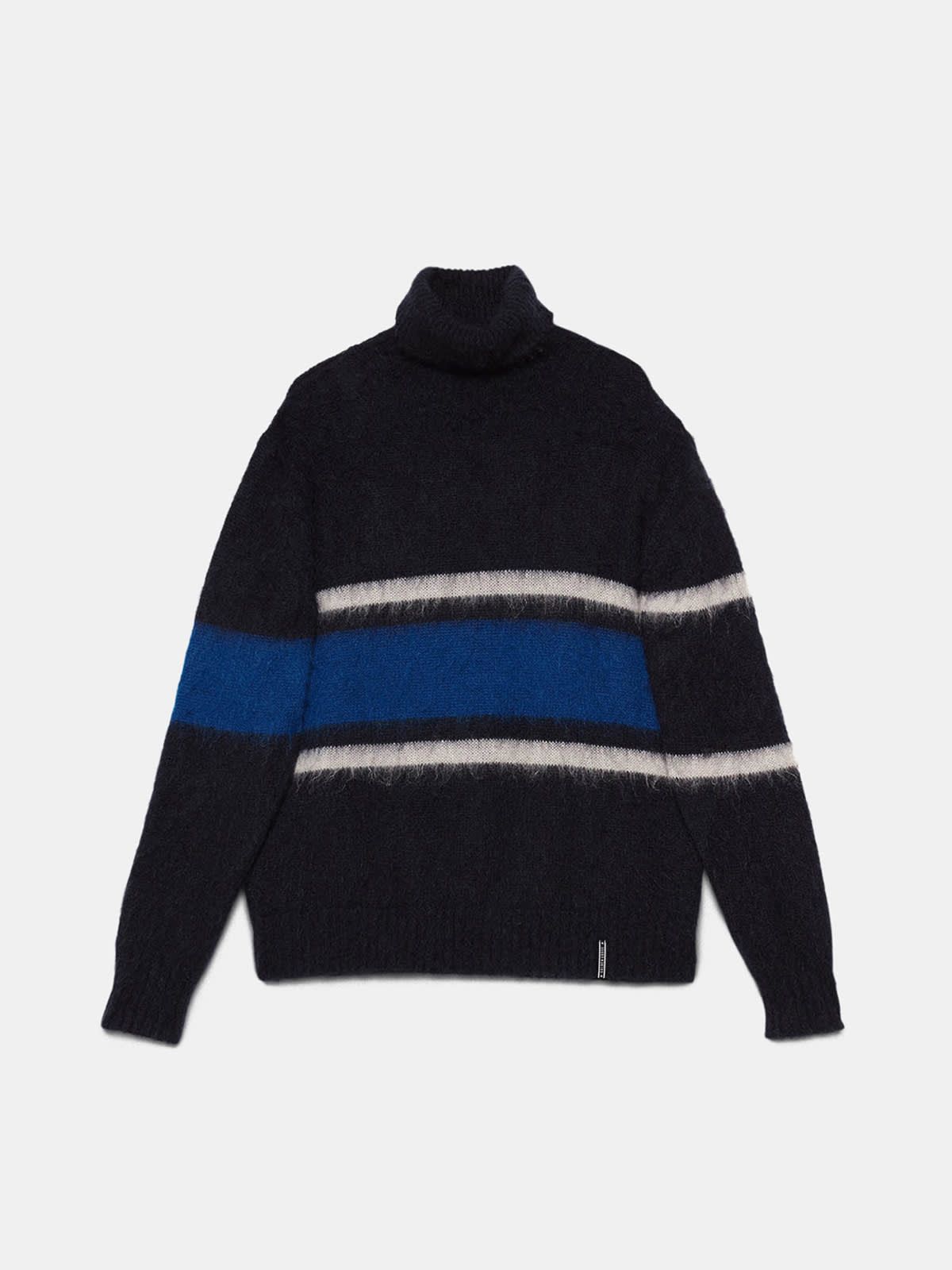 Yoshiro turtleneck sweater in teaselled wool with striped pattern