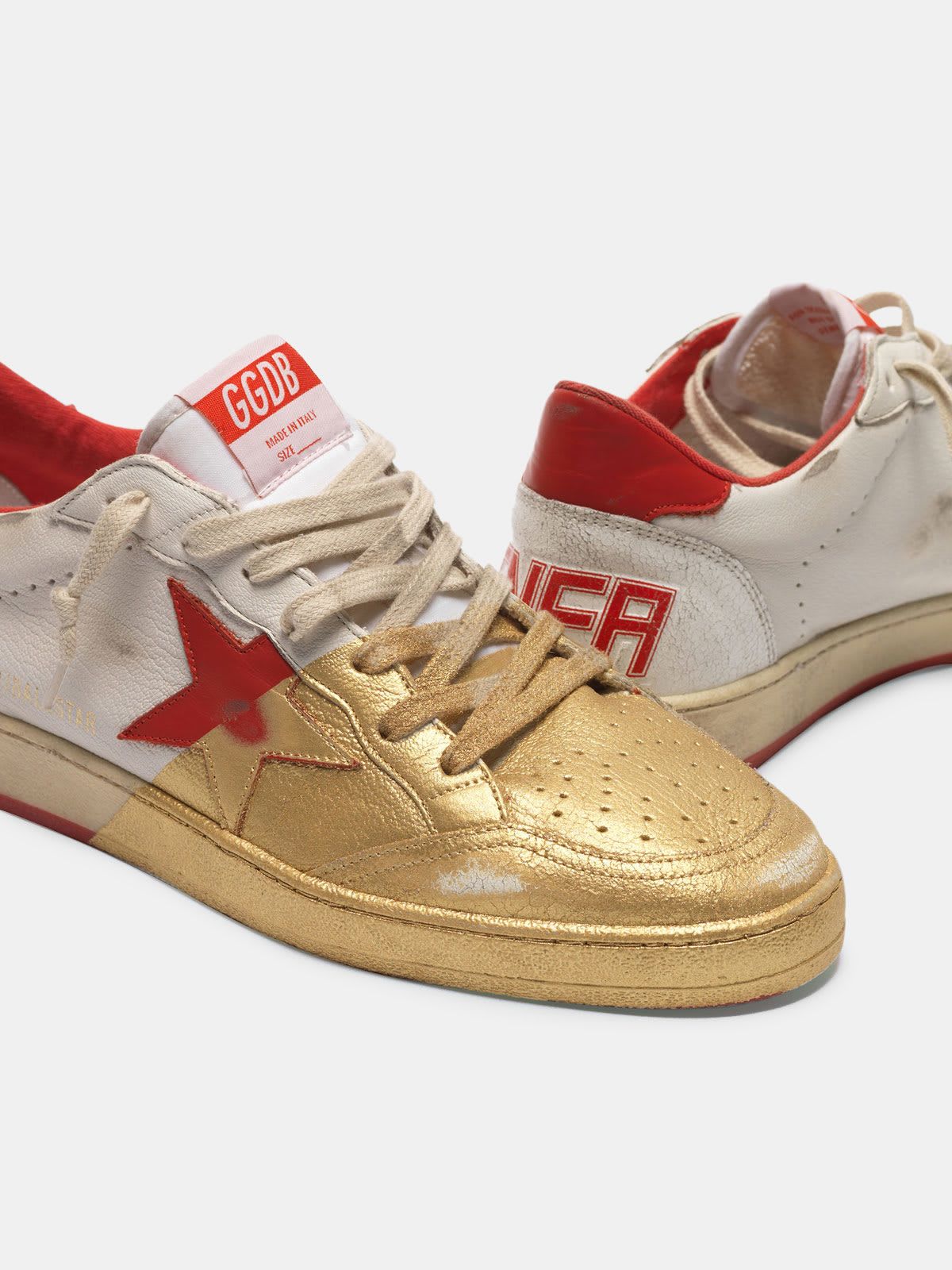 Ball Star sneakers in leather with golden varnish on the front