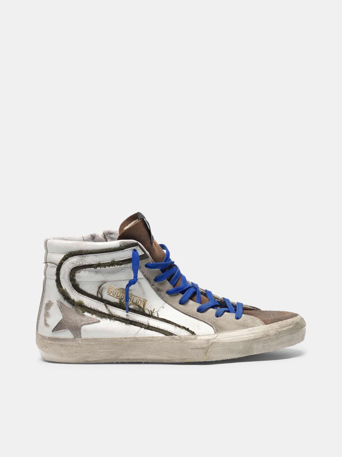 Leather and suede sneakers with inserts in raw edge canvas