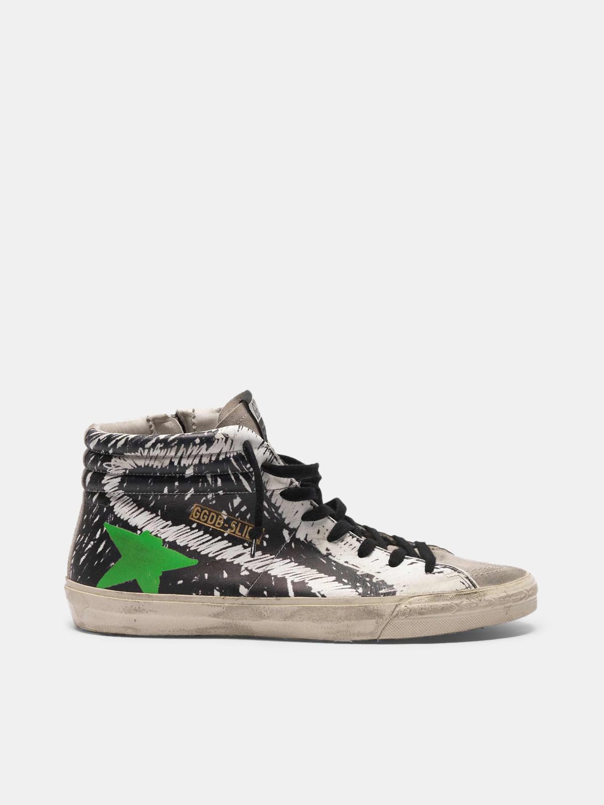 Slide sneakers in leather and suede with printed design
