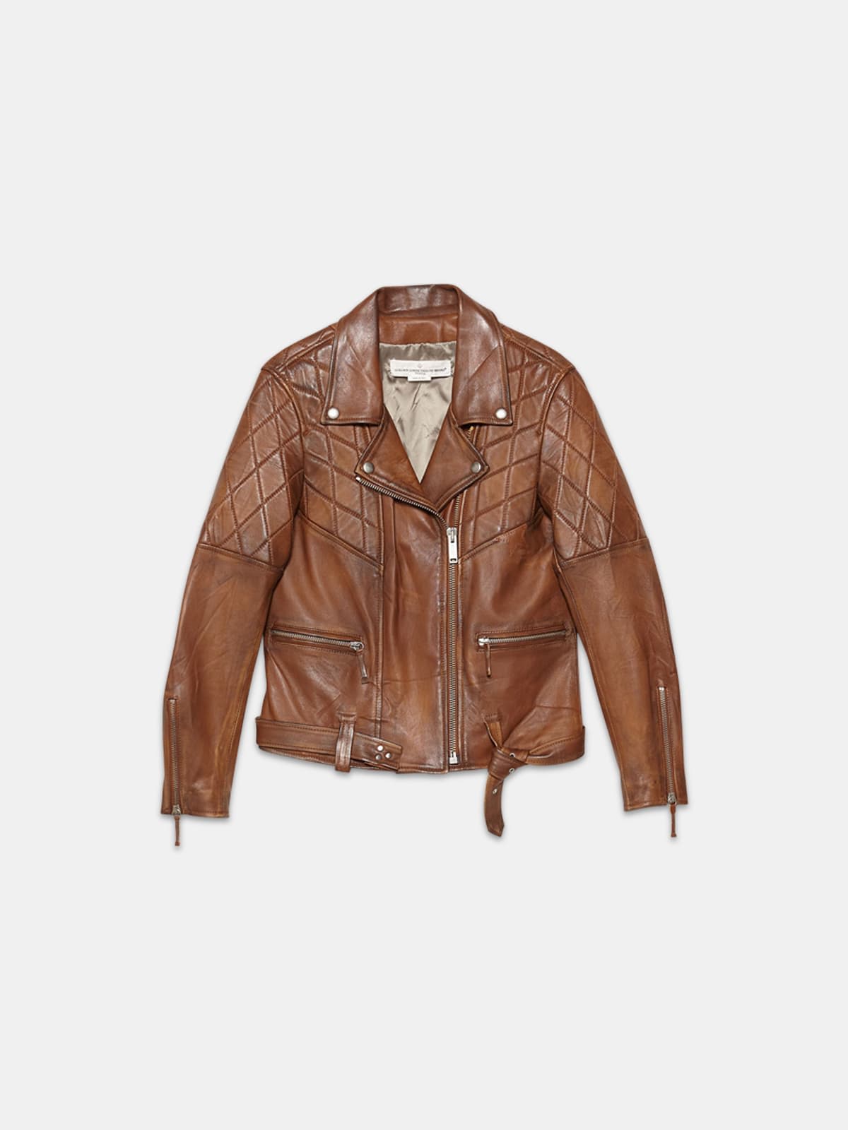 Yasu biker jacket in brown nappa leather with star print