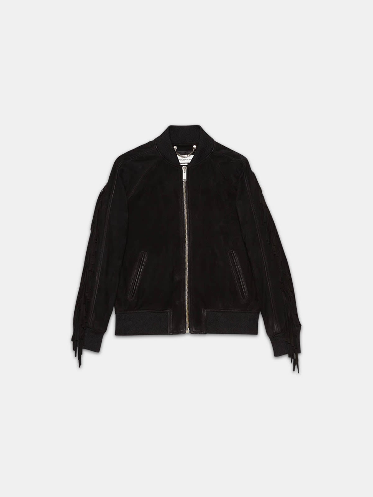 Akiko bomber jacket in suede leather with fringes on the sleeves