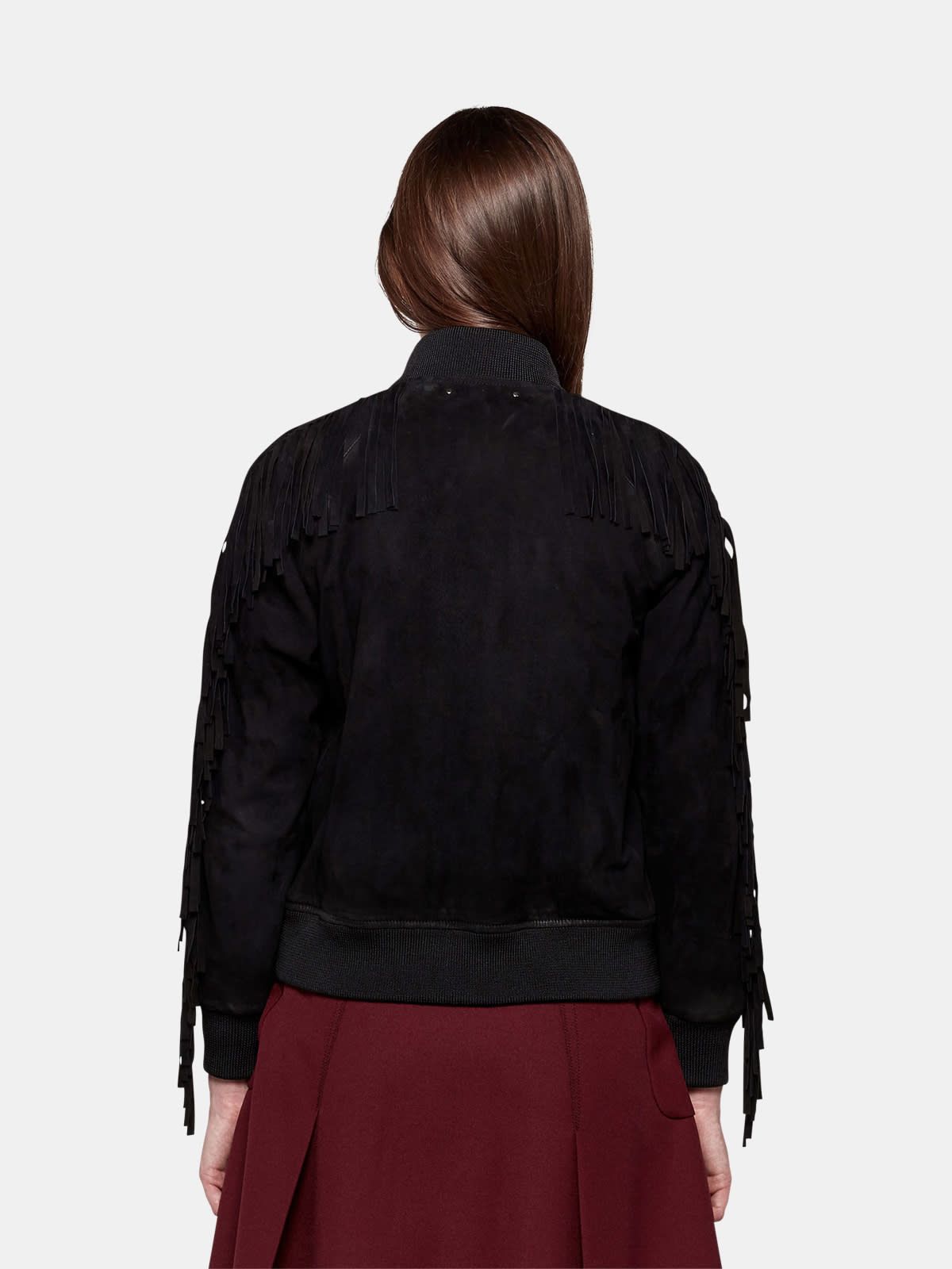Akiko bomber jacket in suede leather with fringes on the sleeves