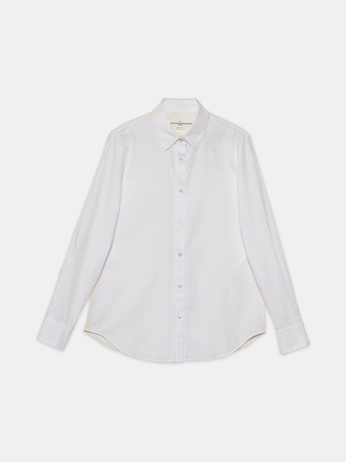 Golden shirt with raw edges and contrasting fabrics
