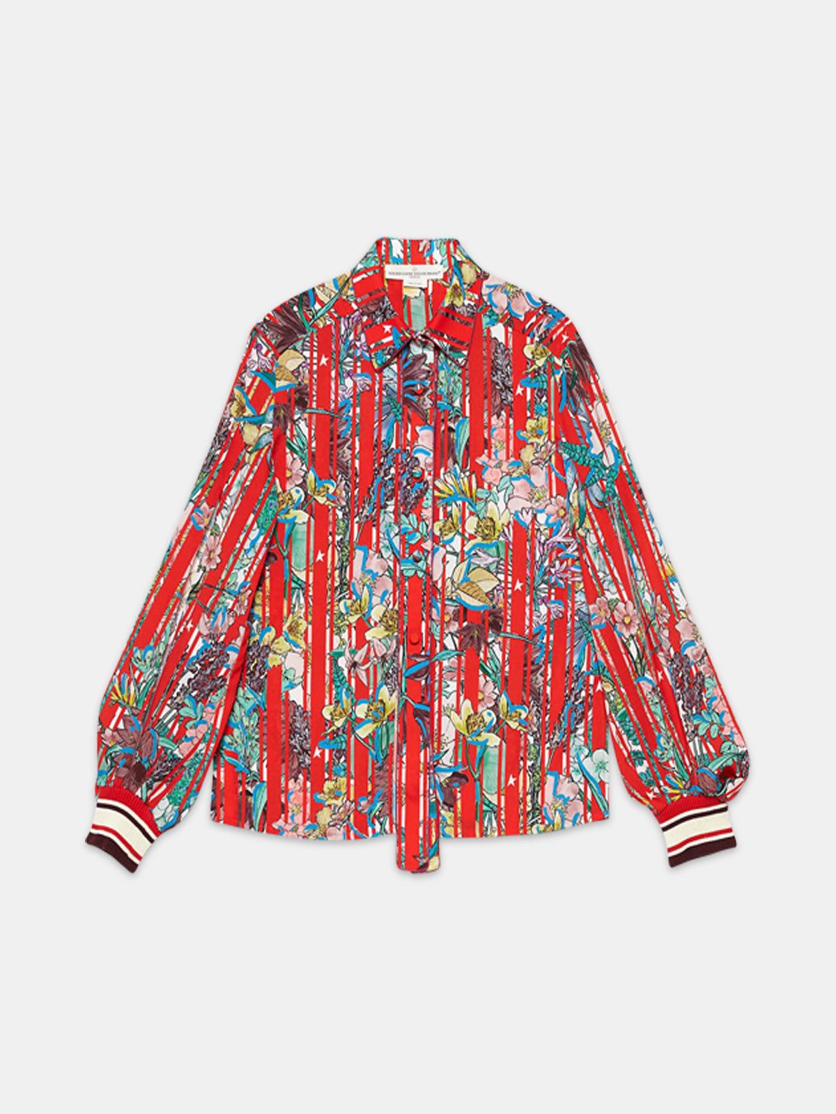 Isako shirt in striped fabric with Japanese flowers