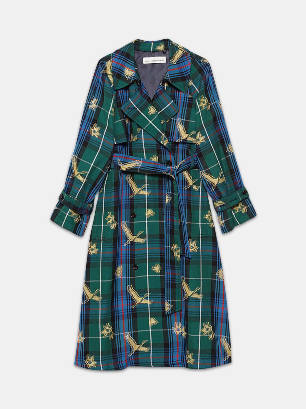 Masami trenchcoat in tartan with jacquard plumetis patterns