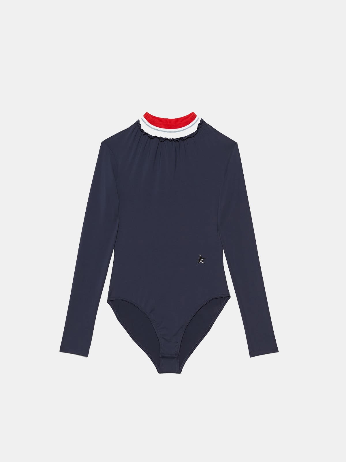 Saori body-suit in a technical fabric with ribbed neckline