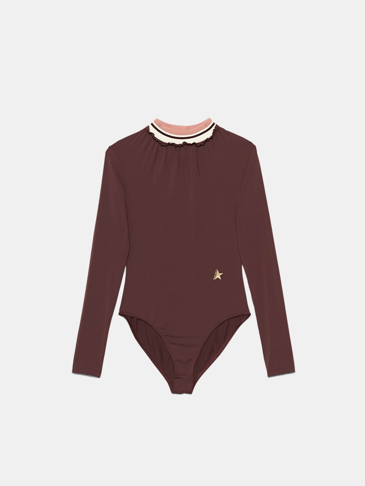 Saori body-suit in a technical fabric with ribbed neckline