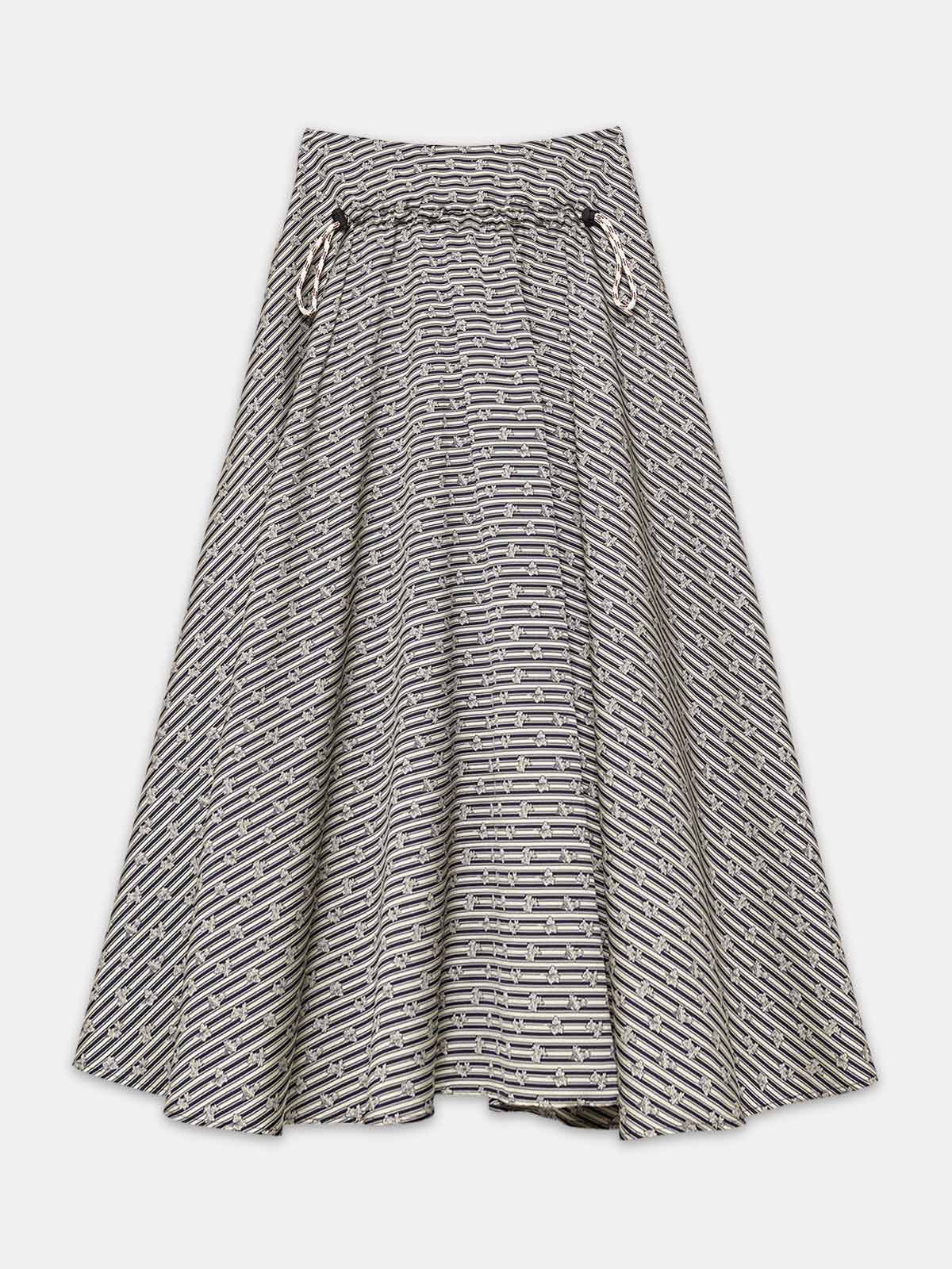 Ayame skirt with floral print and stripes with technical drawstring