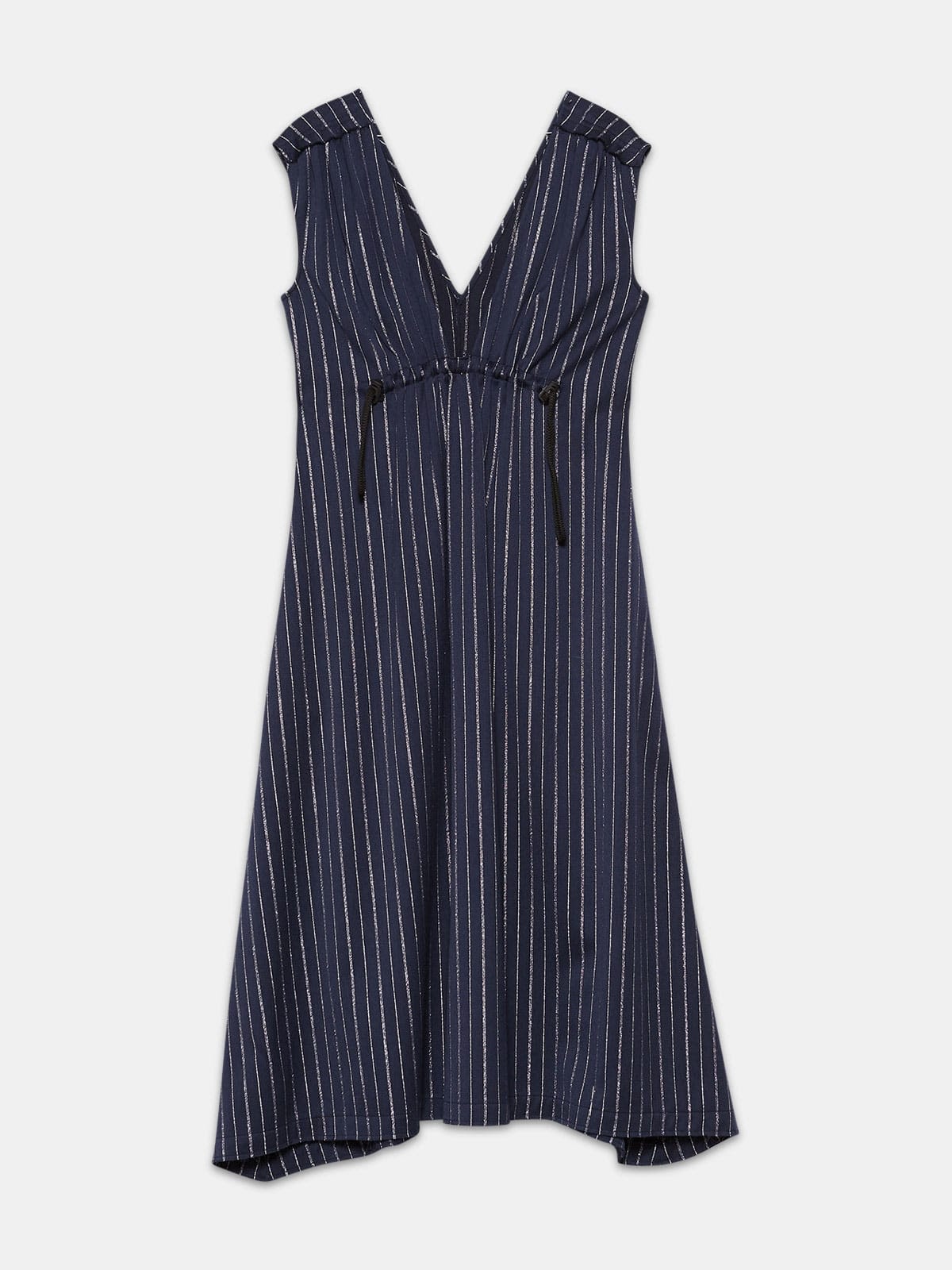 Sleeveless Sagiso dress in wool blend with pinstripe