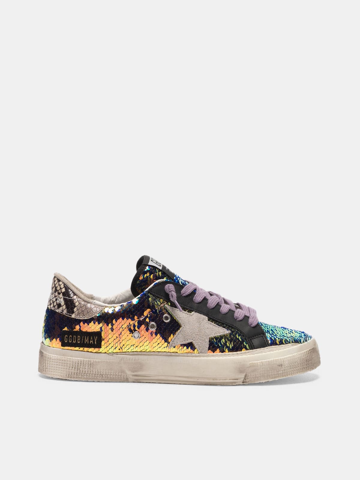 May sneakers with sequins and snake-print heel tab