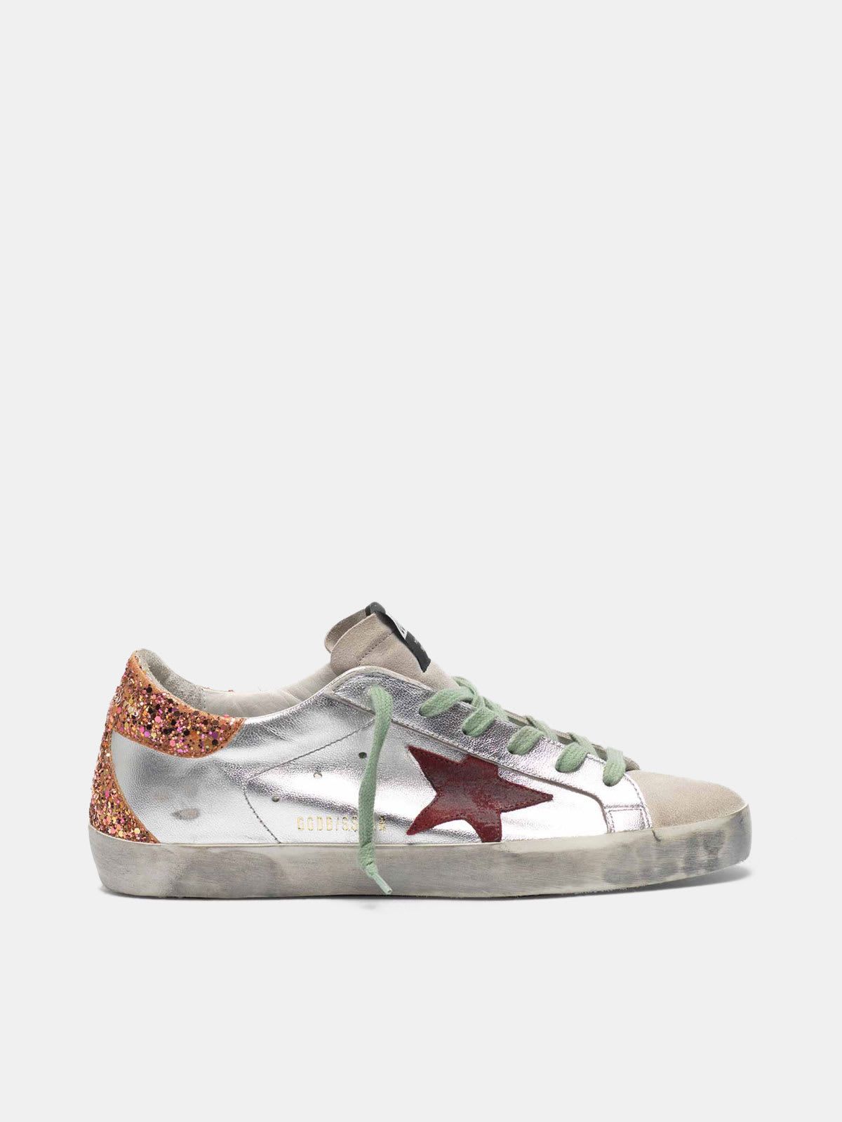 Silver Super-Star sneakers with glittery heel tab